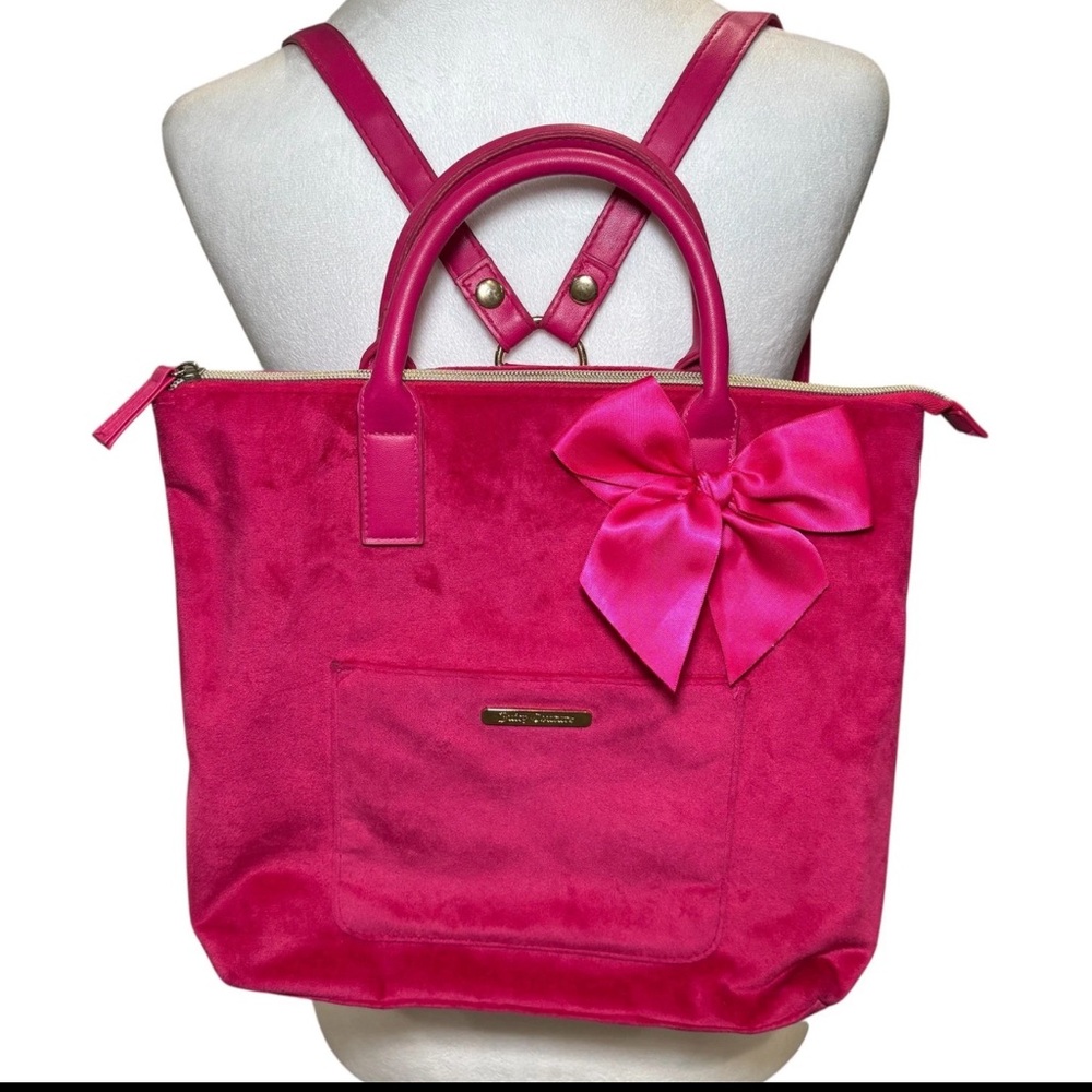 Juicy Couture Pink Velvet Bow Convertible Tote Bag Backpack Fairycore Y2K